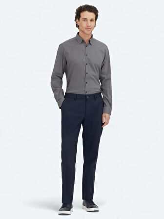 Antrasit Çizgili Regular Fit Dokuma Spor Pamuk Karışımlı Gömlek