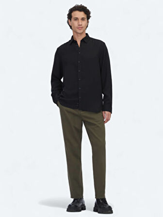 Siyah Regular Fit Dokuma Casual Gömlek