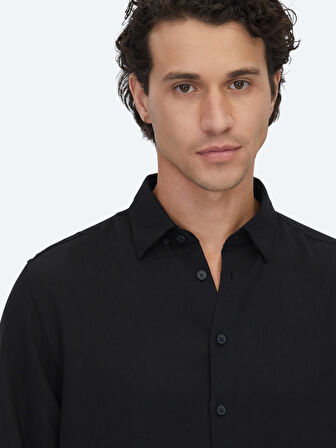 Siyah Regular Fit Dokuma Casual Gömlek