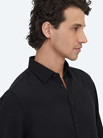 Siyah Regular Fit Dokuma Casual Gömlek