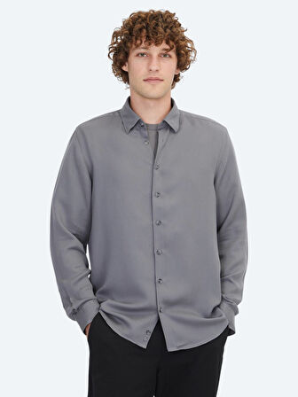 Gri Regular Fit Dokuma Casual Gömlek
