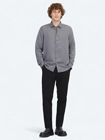 Gri Regular Fit Dokuma Casual Gömlek