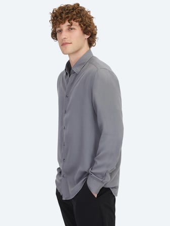 Gri Regular Fit Dokuma Casual Gömlek