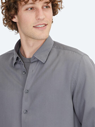 Gri Regular Fit Dokuma Casual Gömlek