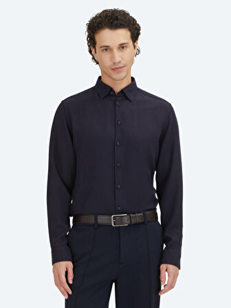 Lacivert Regular Fit Dokuma Casual Gömlek