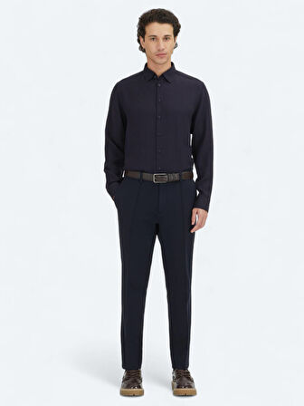 Lacivert Regular Fit Dokuma Casual Gömlek