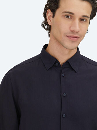 Lacivert Regular Fit Dokuma Casual Gömlek