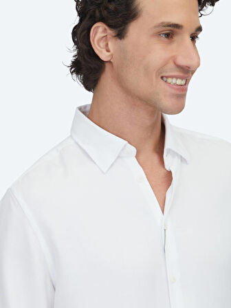 Beyaz Regular Fit Dokuma Casual Gömlek