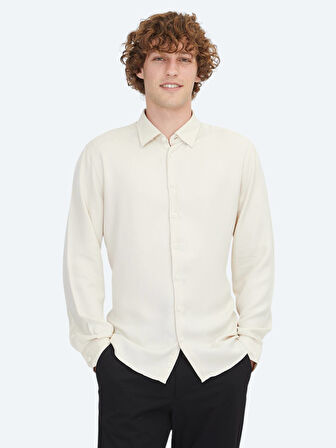 Ekru Regular Fit Dokuma Casual Gömlek