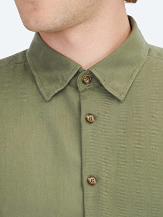 Haki Regular Fit Dokuma Casual Gömlek