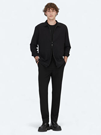 Siyah Regular Fit Dokuma Overshırt