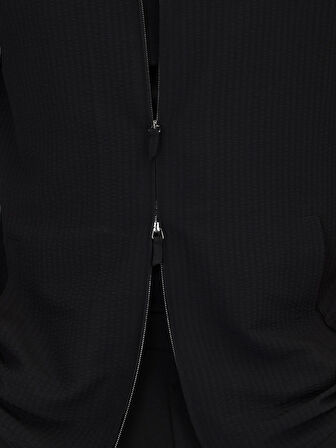 Siyah Regular Fit Dokuma Overshırt