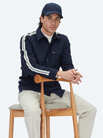 Lacivert Regular Fit Dokuma Overshırt