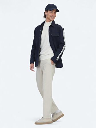 Lacivert Regular Fit Dokuma Overshırt