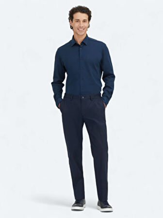 Lacivert Düz Regular Fit Dokuma Casual %100 Pamuk Gömlek