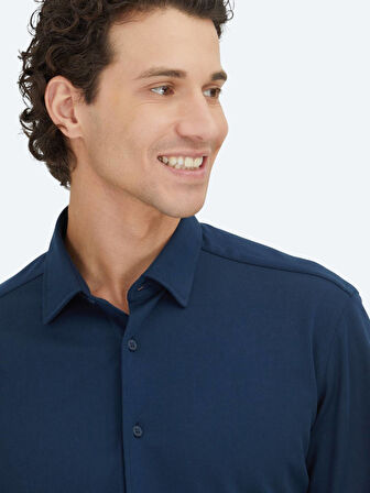 Lacivert Düz Regular Fit Dokuma Casual %100 Pamuk Gömlek