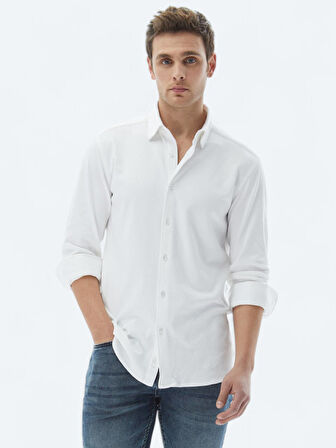 Beyaz Düz Regular Fit Dokuma Casual %100 Pamuk Gömlek