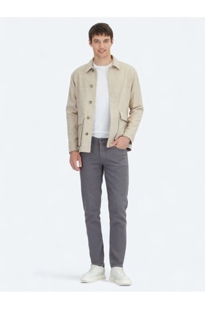 Bej Oversize Fit Dokuma Yün Karışımlı Overshırt