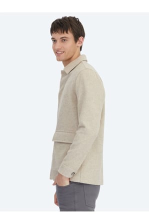 Bej Oversize Fit Dokuma Yün Karışımlı Overshırt