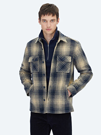 Lacivert Regular Fit Dokuma Overshırt