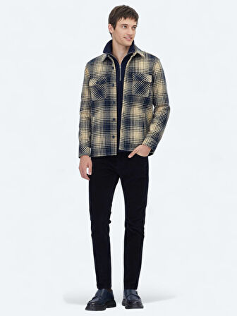 Lacivert Regular Fit Dokuma Overshırt