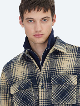 Lacivert Regular Fit Dokuma Overshırt