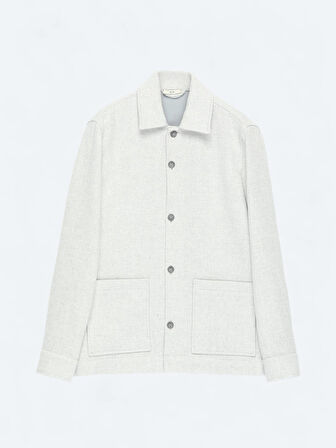 Gri Regular Fit Dokuma Yün Karışımlı Overshırt