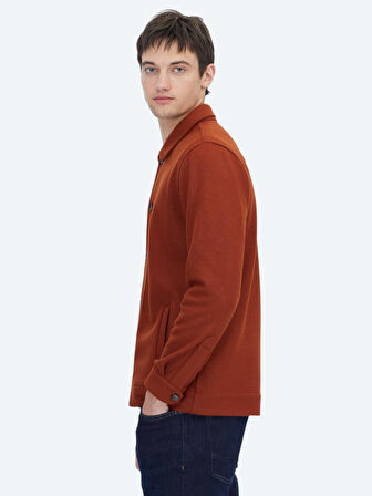 Kiremit Düz Regular Fit Yün Karışımlı Overshırt