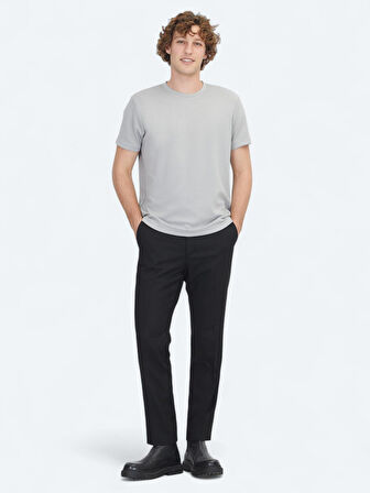 Gri Düz Bisiklet Yaka T-Shirt