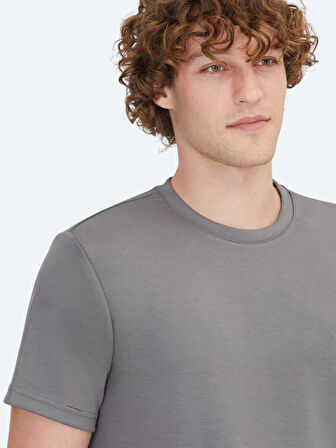 Antrasit Düz Bisiklet Yaka T-Shirt