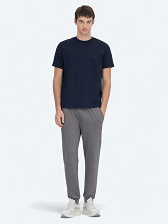 Lacivert Düz Bisiklet Yaka T-Shirt