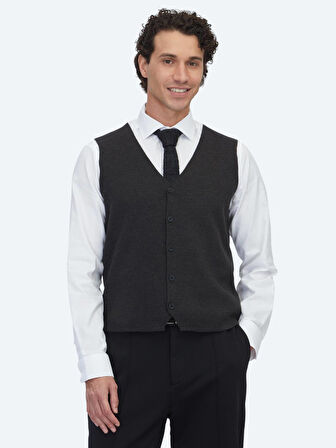Antrasit Regular Fit Casual Örme Triko Yelek