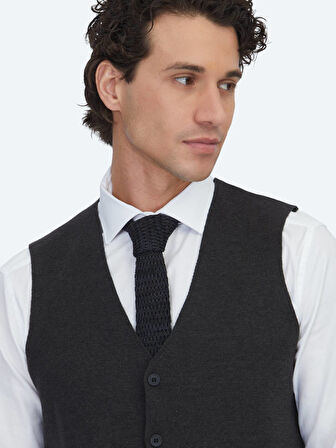 Antrasit Regular Fit Casual Örme Triko Yelek
