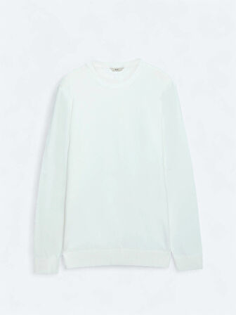 Ekru Bisiklet Yaka Düz Örgü Triko Kazak