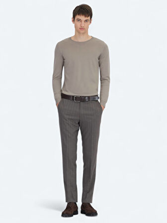 Açık Vizon Bisiklet Yaka Düz Örgü Triko Kazak