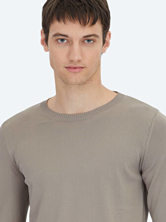 Açık Vizon Bisiklet Yaka Düz Örgü Triko Kazak