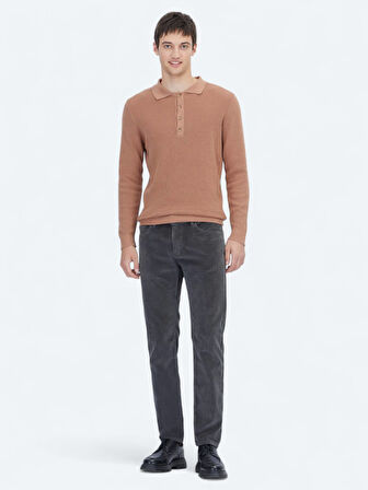 Somon Polo Yaka Düz Örgü Pamuk Karışımlı Triko Kazak