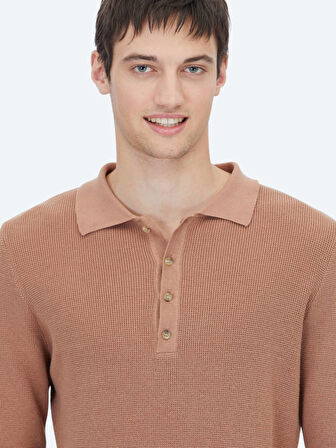 Somon Polo Yaka Düz Örgü Pamuk Karışımlı Triko Kazak