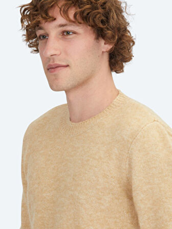 Deve Tüyü Bisiklet Yaka Jakarlı Yün Karışımlı Triko Kazak