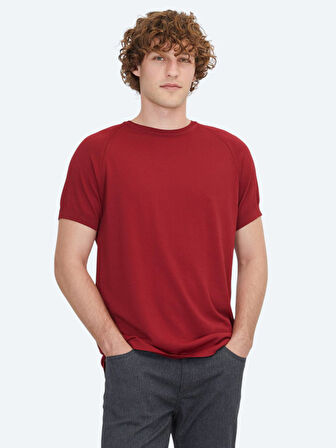 Kırmızı Bisiklet Yaka Jakarlı Triko