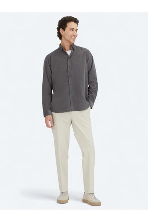 Gri Çizgili Regular Fit Dokuma Kadife Casual %100 Pamuk Gömlek