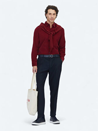 Kırmızı Çizgili Regular Fit Dokuma Kadife Casual %100 Pamuk Gömlek