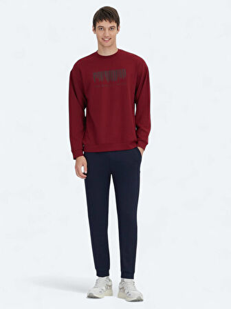 Kırmızı Bisiklet Yaka Baskılı Sweatshırt