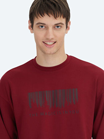 Kırmızı Bisiklet Yaka Baskılı Sweatshırt