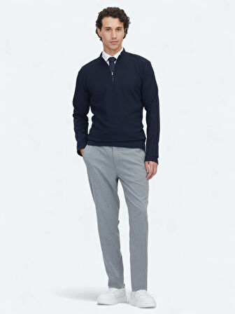 Lacivert Fitilli Bisiklet Yaka T-Shirt