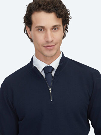 Lacivert Fitilli Bisiklet Yaka T-Shirt