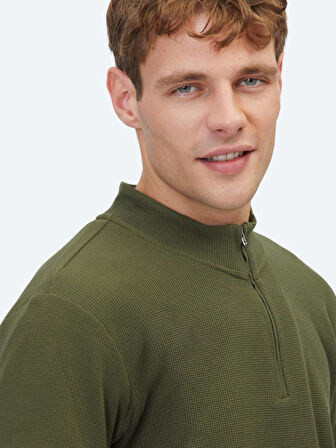 Haki Fitilli Bisiklet Yaka T-Shirt