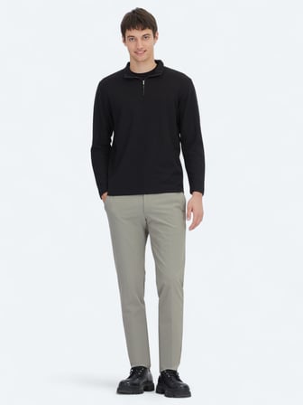 Siyah Fitilli Bisiklet Yaka T-Shirt