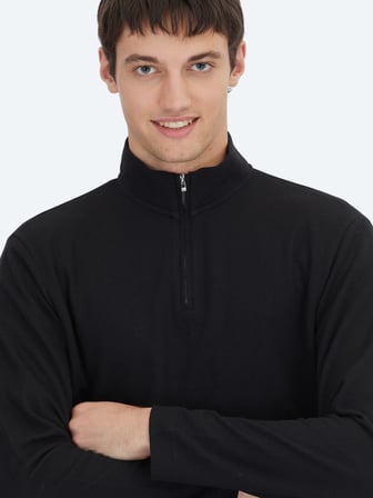 Siyah Fitilli Bisiklet Yaka T-Shirt