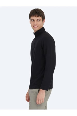 Siyah Fitilli Bisiklet Yaka T-Shirt